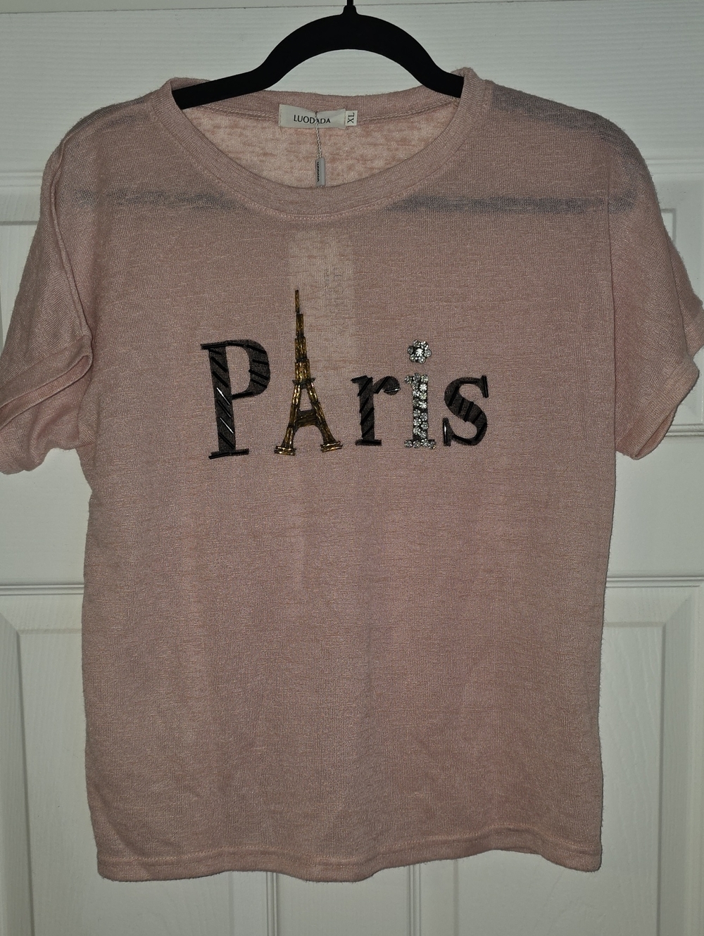 Pink 'Paris' Short Sleeve Embellished Tee